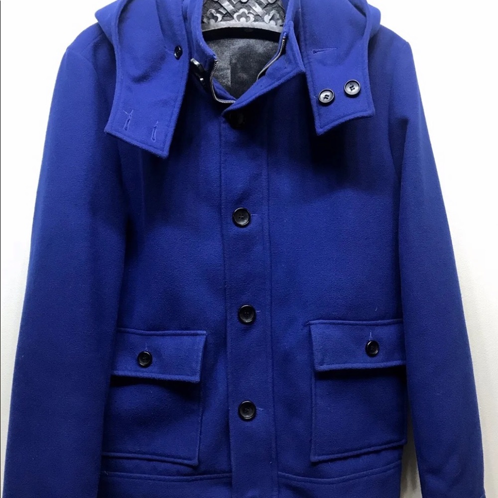 Le Chateau Men’s Wool Blend Peacoat Tailored Fit Blue Small Detachable Hood - Picture 3 of 12